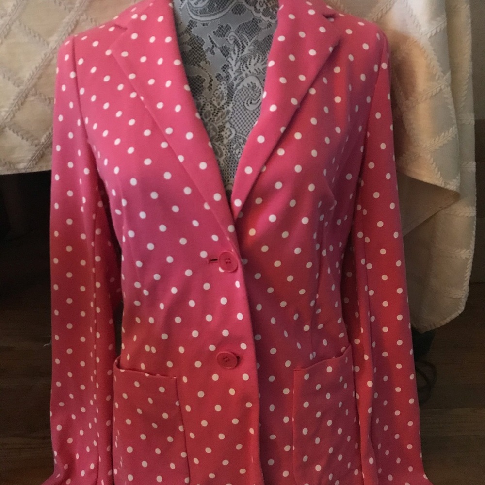 Pink white white polka dot blazer